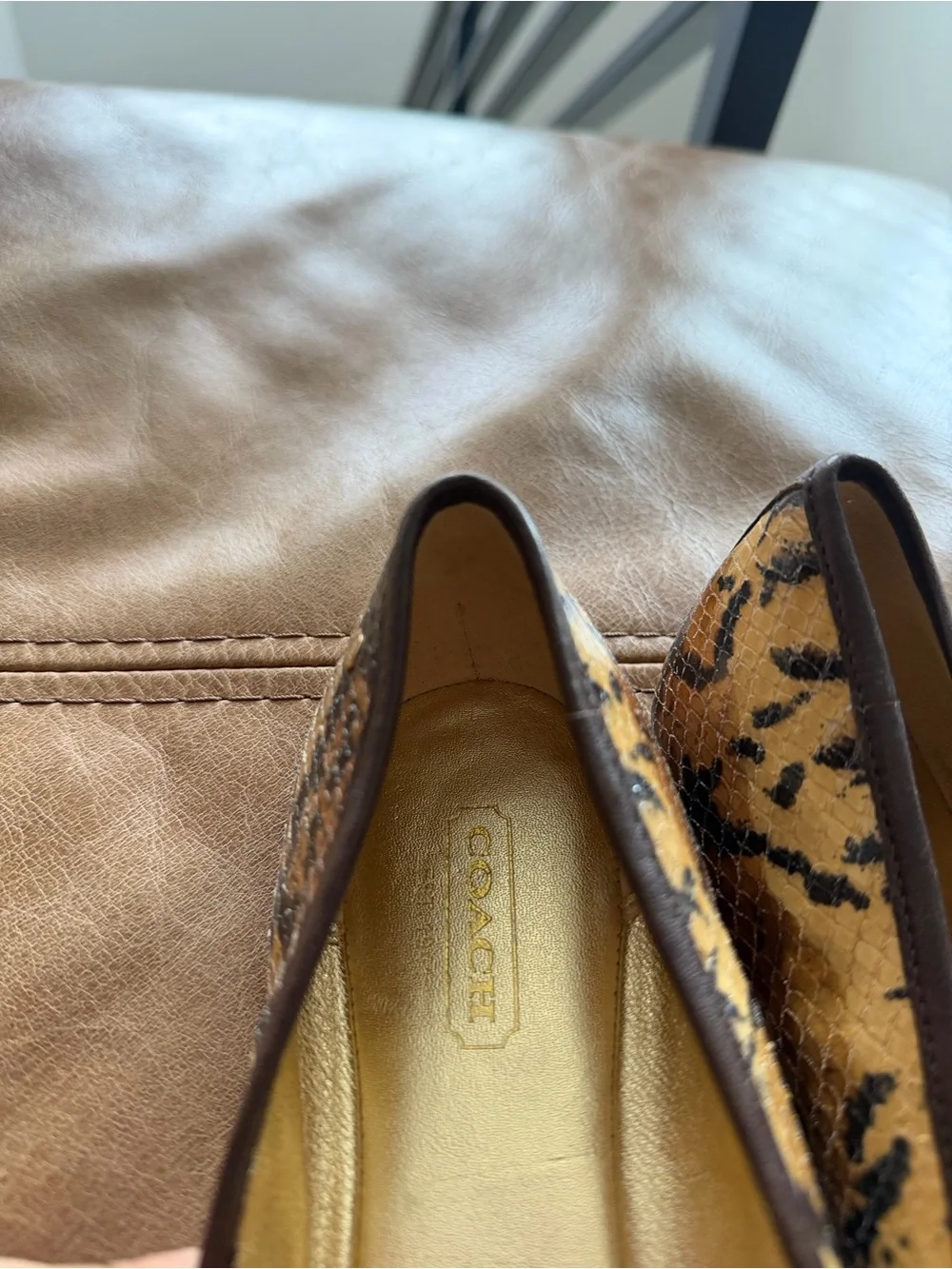 coach snakeskin ballet flats with brown leather bow